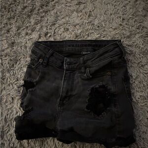 Black Distressed Denim Shorts